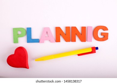 Planning word simple concept by wooden block