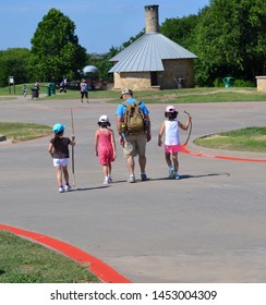 Plano, Texas / United States -June 26  2016 A Family Going For A Hike At Arbor Hills Nature Preserve