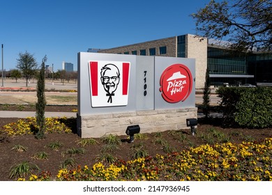 Plano, Texas, USA - March 19, 2022:  Pizza Hut And KFC Logo At The Center Of Restaurant Excellence In Addison, Texas, USA. Pizza Hut And KFC Are Two Yum! Brands.  