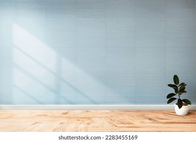 plant against a blue wall background with copy space

