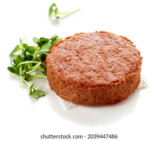 Plant Based Burger Patty With Grill Marks Isolated On White Background