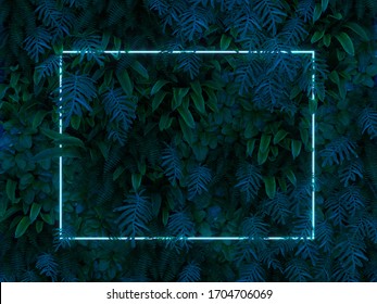 Plant with blue neon light frame - Powered by Shutterstock