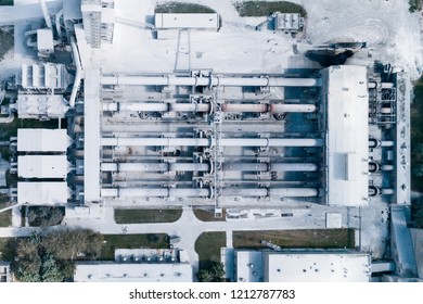 Plant For The Production Of Cement, Clinker And Gypsum. Tubular Rotary Kilns. Aerial Photography, View Vertically Down.