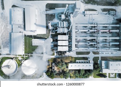 Plant For The Production Of Cement, Clinker And Gypsum. Tubular Rotary Kilns. Aerial Photography, View Vertically Down.