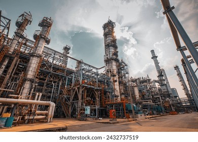 Oil​ refinery​ and​ plant and tower column of Petrochemistry industry in oil​ and​ gas​ ​industrial. - Powered by Shutterstock