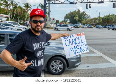 Plantation, Florida, USA – February 19, 2021 – Protest Of Broward County Government EO Mandate Of Covid-19 Coronavirus Pandemic Face Mask By Right Wing Conservative Chris Nelson Of Target Fame. 