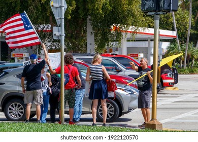 Plantation, Florida, USA – February 19, 2021 – Protest Of Broward County Government EO Mandate Of Covid-19 Coronavirus Pandemic Face Mask By Right Wing Conservative Chris Nelson Of Target Fame. 