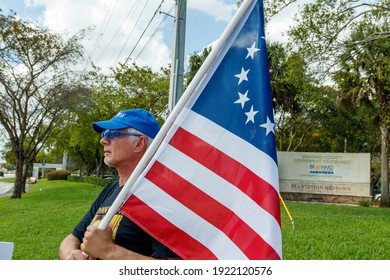 Plantation, Florida, USA – February 19, 2021 – Protest Of Broward County Government EO Mandate Of Covid-19 Coronavirus Pandemic Face Mask By Right Wing Conservative Chris Nelson Of Target Fame. 