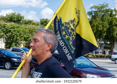 Plantation, Florida, USA – February 19, 2021 – Protest Of Broward County Government EO Mandate Of Covid-19 Coronavirus Pandemic Face Mask By Right Wing Conservative Chris Nelson Of Target Fame. 