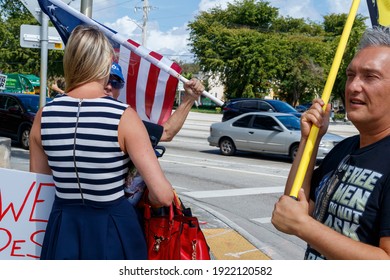 Plantation, Florida, USA – February 19, 2021 – Protest Of Broward County Government EO Mandate Of Covid-19 Coronavirus Pandemic Face Mask By Right Wing Conservative Chris Nelson Of Target Fame. 