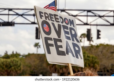 Plantation, Florida, USA – February 19, 2021 – Protest Of Broward County Government EO Mandate Of Covid-19 Coronavirus Pandemic Face Mask By Right Wing Conservative Chris Nelson Of Target Fame. 