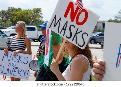 Plantation, Florida, USA – February 19, 2021 – Protest Of Broward County Government EO Mandate Of Covid-19 Coronavirus Pandemic Face Mask By Right Wing Conservative Chris Nelson Of Target Fame. 