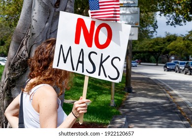 Plantation, Florida, USA – February 19, 2021 – Protest Of Broward County Government EO Mandate Of Covid-19 Coronavirus Pandemic Face Mask By Right Wing Conservative Chris Nelson Of Target Fame. 