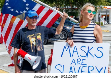 Plantation, Florida, USA – February 19, 2021 – Protest Of Broward County Government EO Mandate Of Covid-19 Coronavirus Pandemic Face Mask By Right Wing Conservative Chris Nelson Of Target Fame. 