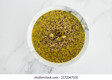 plant-based pesto quinoa with spicy jalapeno peppers, healthy vegan food recipes