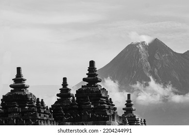 Plaosan Temple And Merapi Mountain