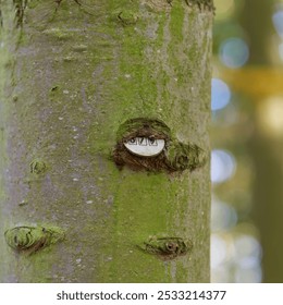 Plaque with the number of a tree ingrown into tree bark in a Park in Germany                            - Powered by Shutterstock