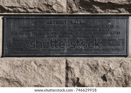 plaque on the Anthony Wayne statue at Valley Forge National Historical Park by Henry K. Bush-Brown