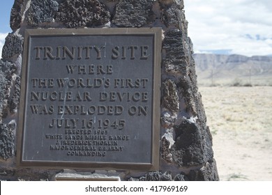 Plaque on the stone monument at the famous Trinity Site, the location of the first atomic bomb explosion, in south central New Mexico, open only once a year for viewing.