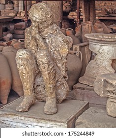 Plaster Cast Of A Pompeii Chariot Driver Who Died During The Eruption Of Mt. Vesuvius (near Naples, Italy) In AD 79