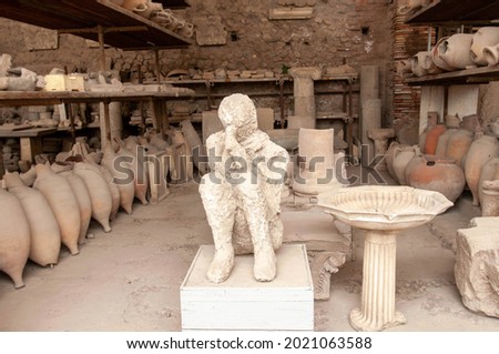 Plaster casts of Pompeii resident remains in Pompeii, Italy 