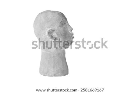 plaster head gray for decoration on an isolated white background close-up