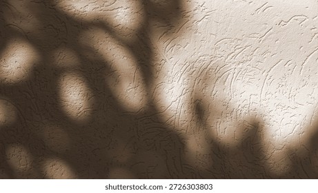 Plaster Wall Soft Texture Surface. Shadow Pattern Frontview Warm Beige