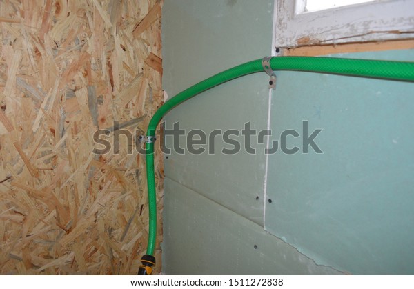 Plasterboard Installation On Ceiling Wall Stock Image