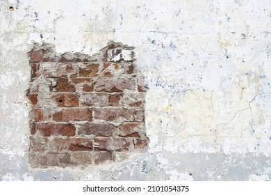 Plastered Weathered Industrial Concrete Wall With Exposed Brick Wall Texture