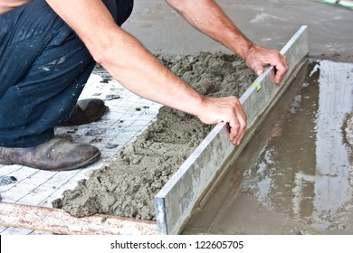 	Plasterer Concrete Worker At Floor Work