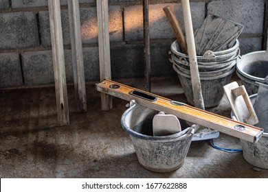 Plastering equipment, construction tools, concrete plastering on the construction site