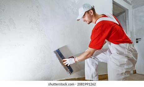 Plasterwork Wall Painting Preparation Craftsman Applying Stock Photo ...