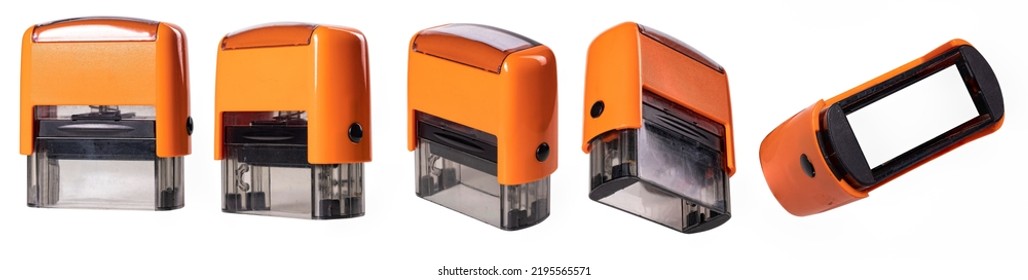 Plastic automatic stamp on an isolated background.