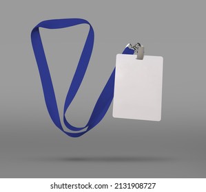 Plastic badge. ID card with blue ribbon. Template designed for employees and guests of company. Can be used for show, events, concerts and performances. Or for speakers and organizers.