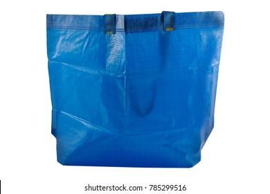 Plastic Bag, Blue Plastic Shopping Bag,  Bag Sacking Isolated On White Background, With Clipping Path.