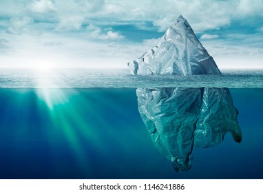 Plastic bag environment pollution with iceberg of trash 