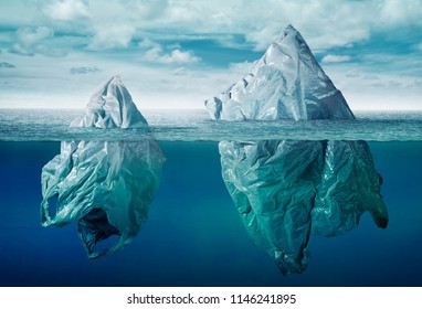 Plastic bag environment pollution with iceberg of trash 