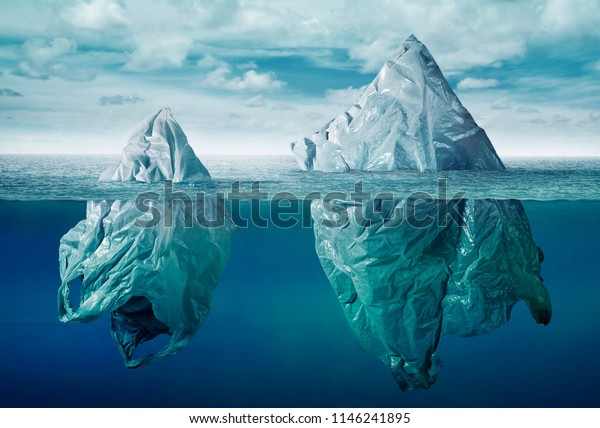 Plastic\
bag environment pollution with iceberg of trash\
