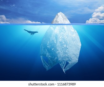 Plastic Bag Iceberg With Dolphin, Environment Pollution