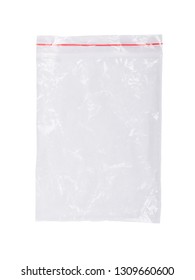 Plastic Bag Zipper Closeup Isolated On White Background