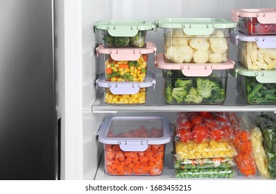 Plastic Bags Containers Different Frozen Vegetables Stock Photo ...