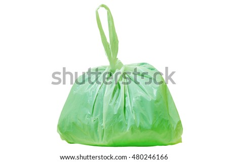 Plastic bags from the mall.Green  plastic  bag isolated on white background