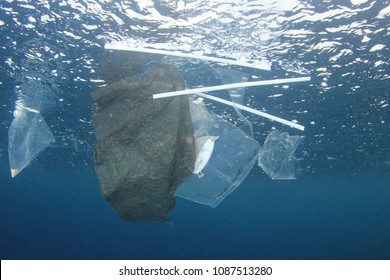 Plastic Bags And Straws Pollution In Ocean