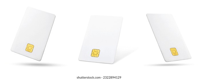 Plastic bank credit card templates. Blank credit chip card on a white background for business and finance, digital technology payment mockup, online payment concept.