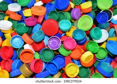 Plastic bottle caps for recycling. Cap material of plastic recyclable materials for recycling and reuse. Exchanging garbage for money. Reduse garbage and waste from polypropylene and polyethylene
