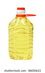 Plastic Bottle Of Cooking Oil With Handle On White Background