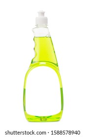 Plastic Bottle With Light Green Car Shampoo Isolated On White Floor