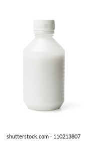 Plastic Bottle Of Liquid Medicine On White Background