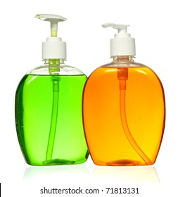 Plastic Bottle With  Liquid Soap On A White Background