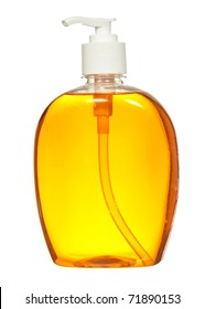 Plastic Bottle With Liquid Soap On A White Background